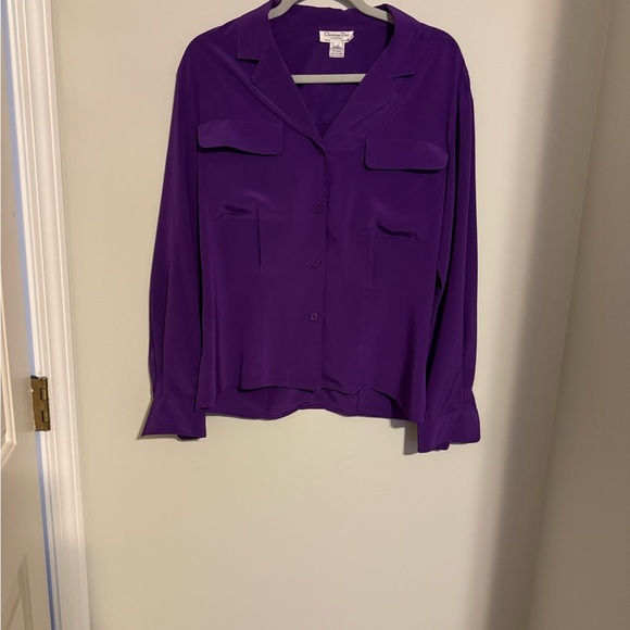 Dior Purple Buttoned Notched Collar Blouse Size 10 - Picture 1 of 5